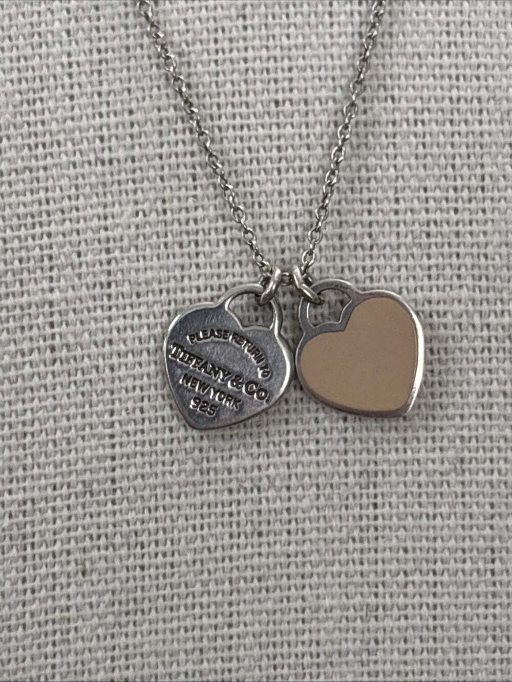 Tiffany & Co. Return to Tiffany Pink Peach Mini Double Heart Tag Necklace 16" - Picture 9 of 12